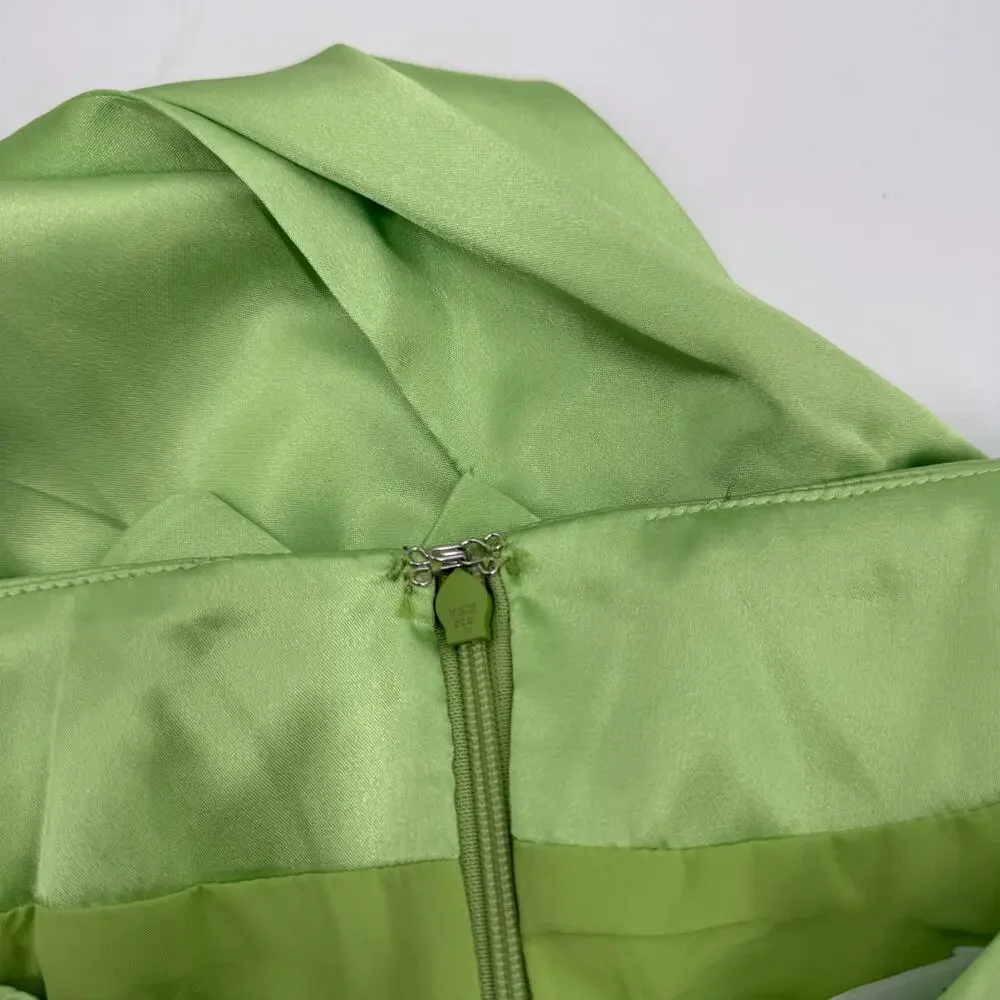LINE & DOT Skirt SZ Medium Asymetrical Cascade Lizzy Lime Mini Satin Drape NWT